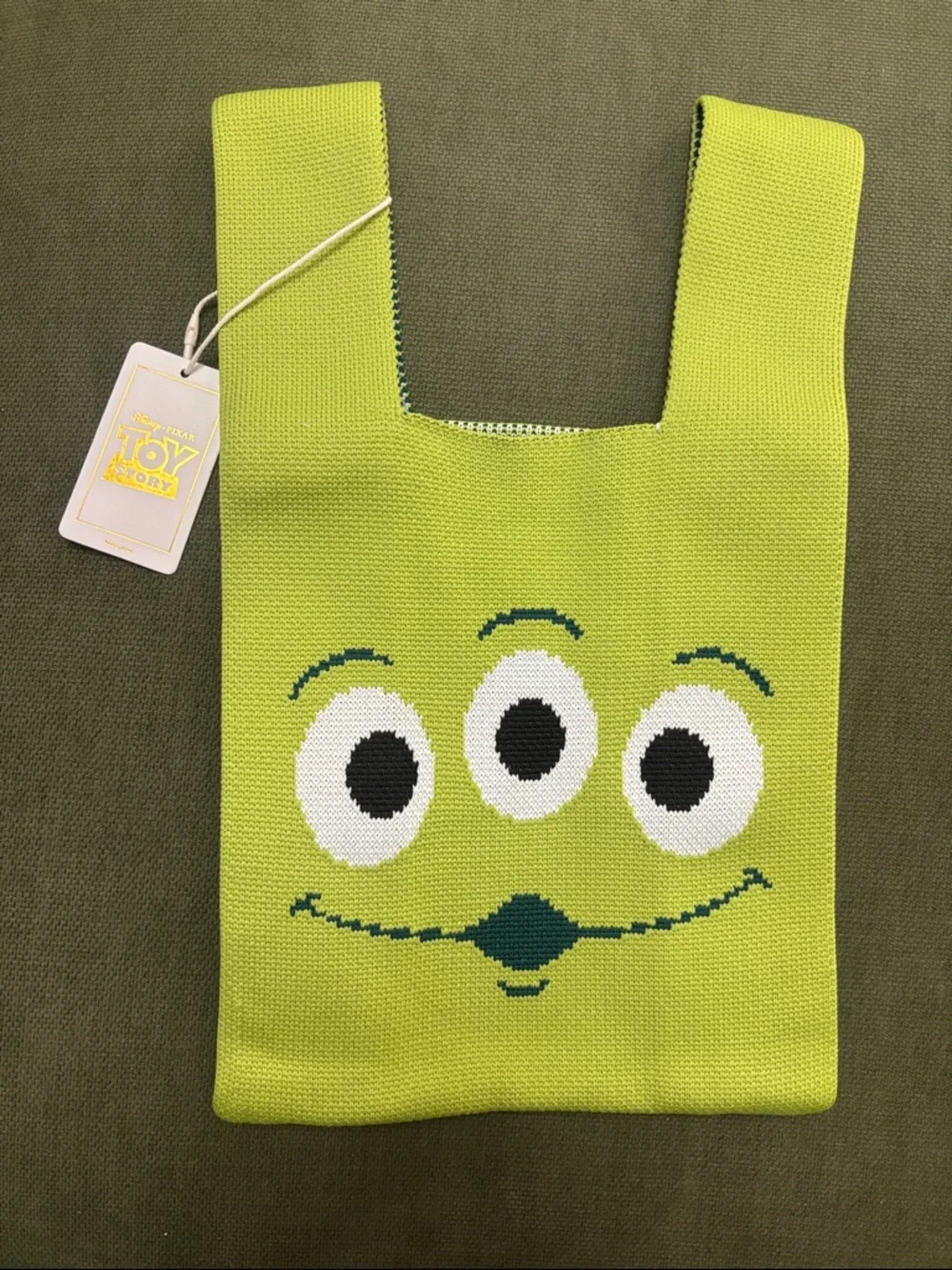 Disney Lime Green Three-Eyed Alien Knit Tote Bag Toy Story